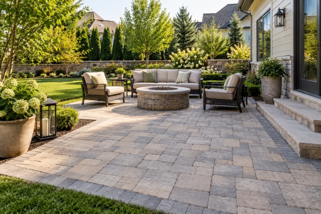 Paver patio maintenance on a clean residential patio with well-maintained joints and edges.